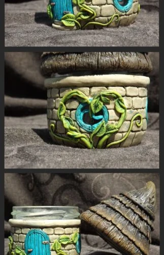 Polymer clay jar fairy house ideas